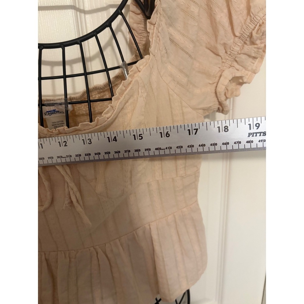Urban Romantics Beige Cotton Puff Sleeve Peplum Corset Style Top Milkmaid Sz S - Picture 5 of 6